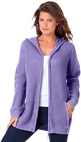 Roaman's Women's Plus Size Thermal Waffle Hoodie Cardigan Zip Up Sweater | Amazon (US)