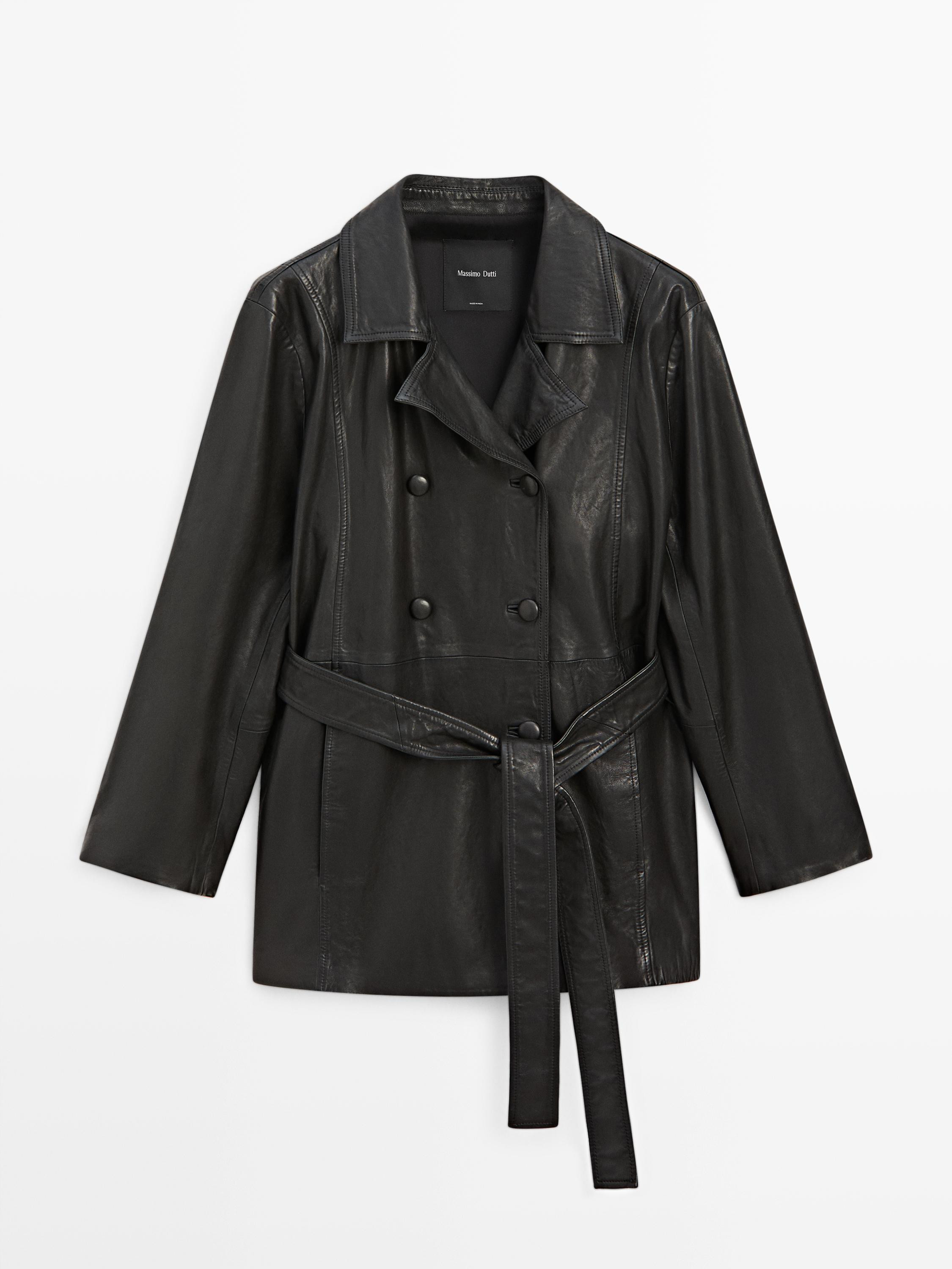 Nappa leather jacket with belt detail | Massimo Dutti UK
