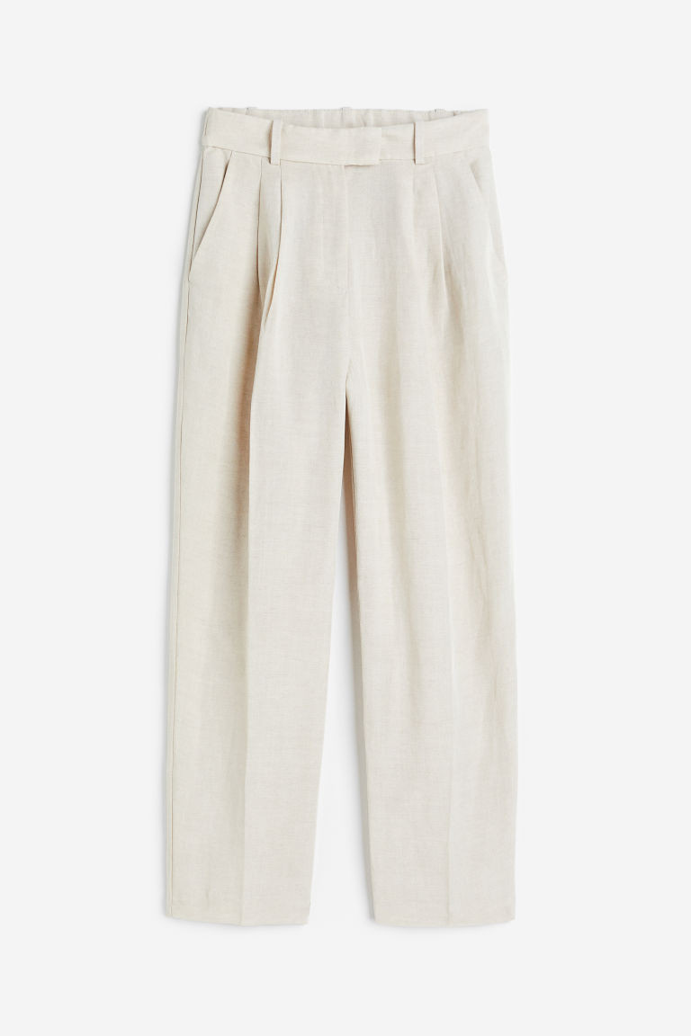 H & M - Tapered linen-blend trousers - Beige | H&M (UK, MY, IN, SG, PH, TW, HK)