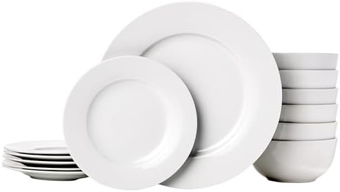 Amazon Basics Porcelain Dinnerware Set, Microwave and Dishwasher Safe, Service for 6, 18-Piece, P... | Amazon (US)
