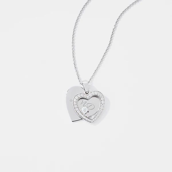Sterling Silver and Pave Accented Double Heart Necklace | Things Remembered