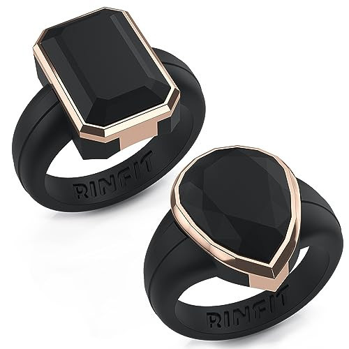 Rinfit Women's Silicone Rings - Engagement or Promise Rings for Her - Silicone Wedding Bands Women - Oversized Metal Framed Emerald Collection - Patent Pending Design, Size 7, Silicone & Stainless | Amazon (US)