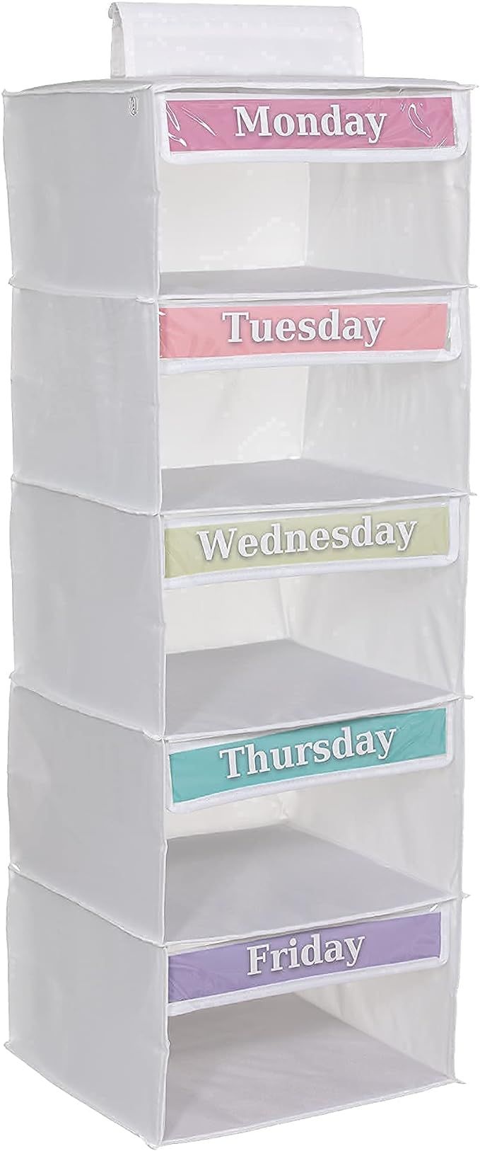 5-Shelf Weekly/Weekday Clothes Organizer for Kids (33”) School/ Day of the Week, Monday through... | Amazon (US)