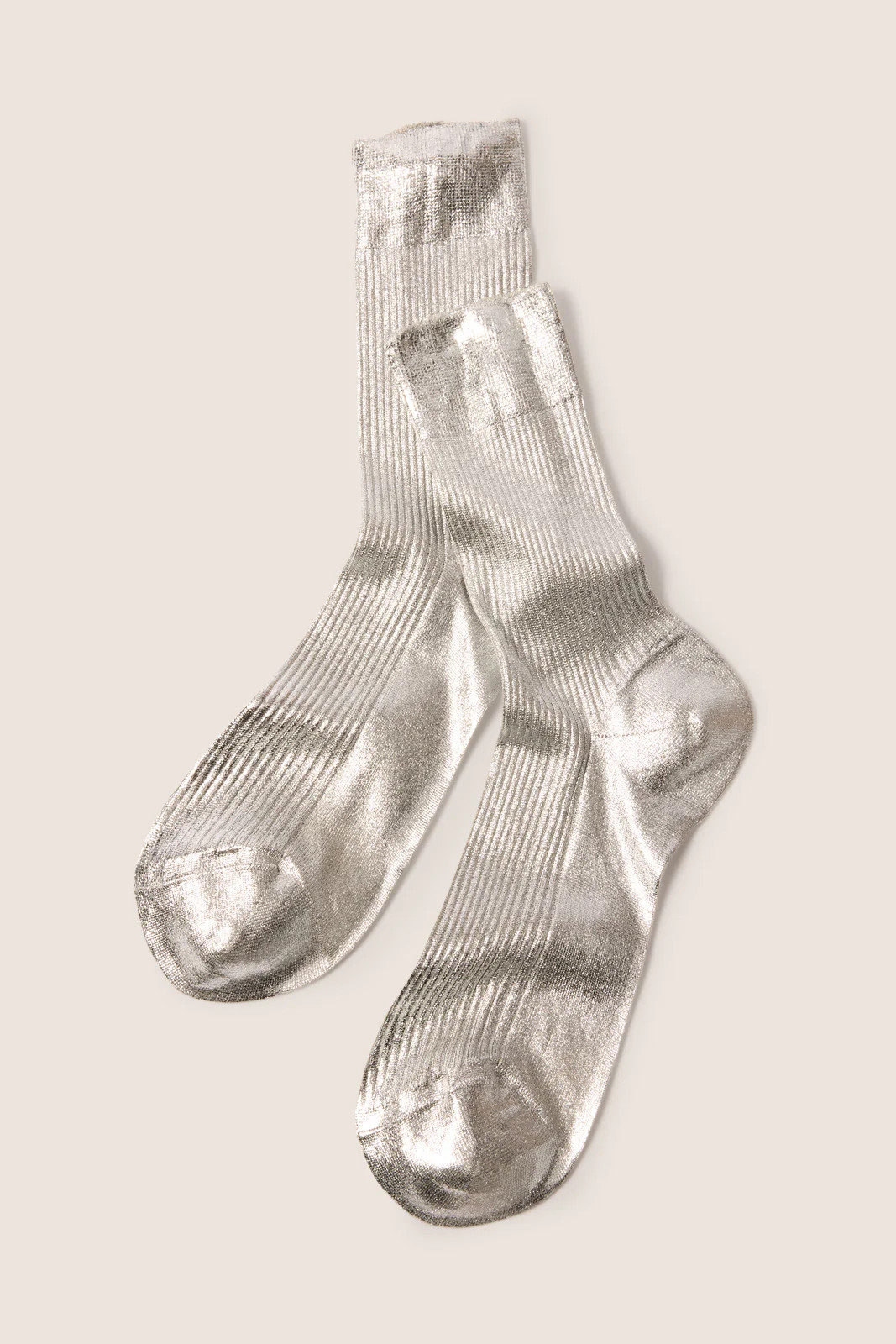 MARIA LA ROSA Women's Ribbed Laminated Sock, Silver | Evereve