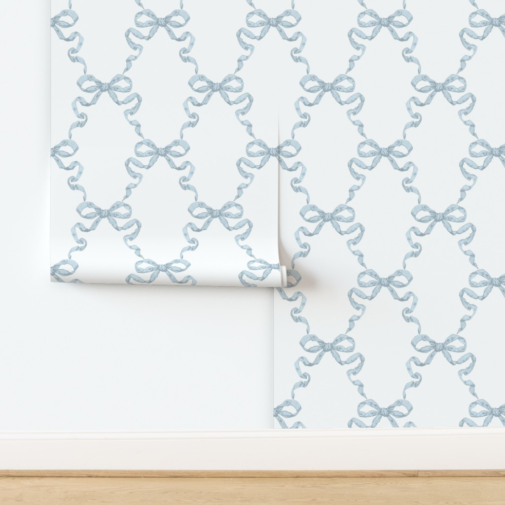 Large Hannah Ribbon Trellis Pale Blue on White Wallpaper bydanika_herrick | Spoonflower