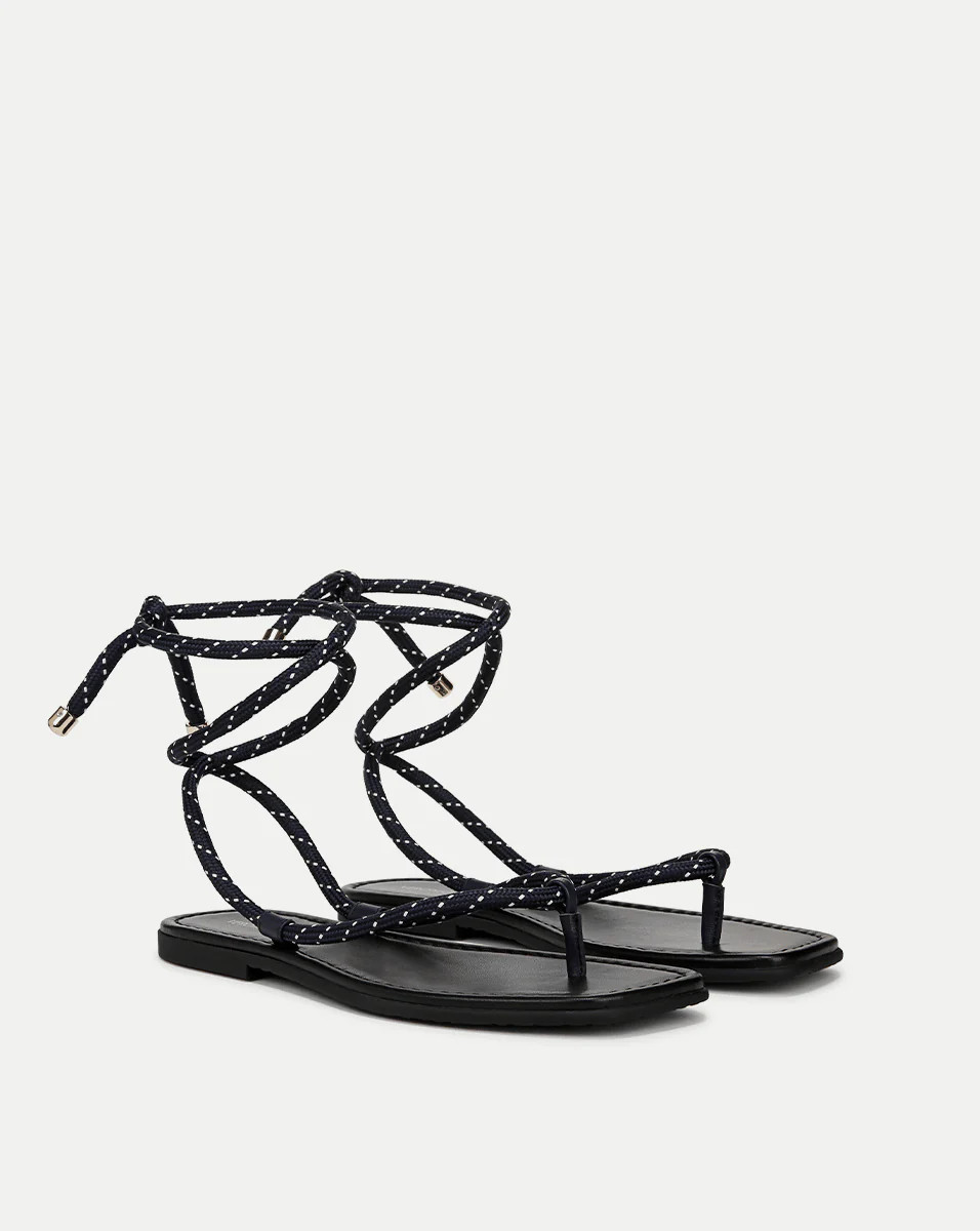 Carmina Wrap Sandal in Brown & White Leather Hazelwood/ Brown & Ecru | Veronica Beard | Veronica Beard