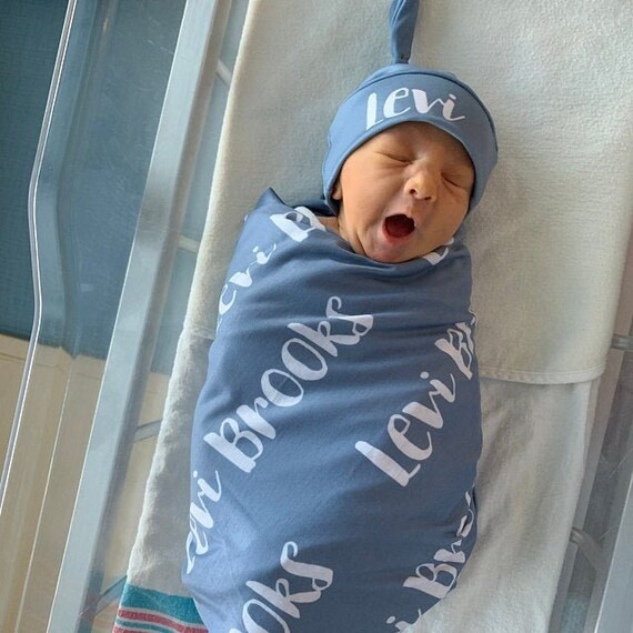 SewMine personalized swaddle receiving baby blanket Newborn Name reveal knot gown Hospital photo ... | Etsy (CAD)