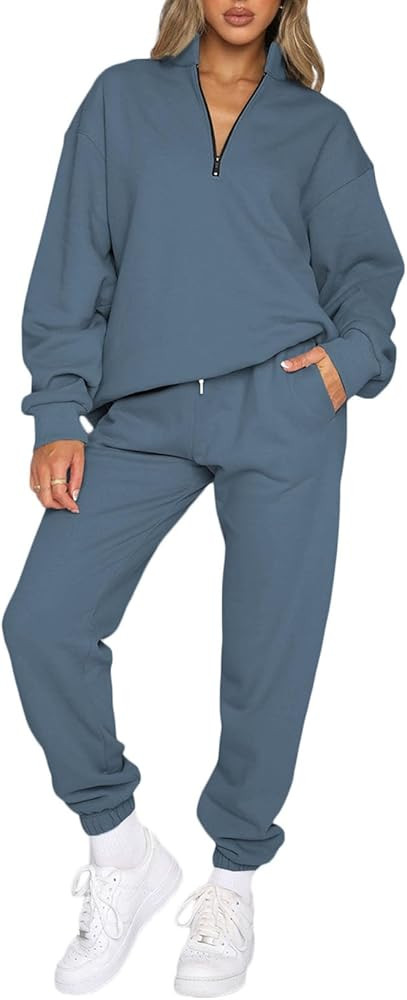 Aleumdr Women 2 Piece Outfits Sweatsuit Oversized Half Zip Pullover Long Sleeve Sweatshirt Jogger... | Amazon (US)