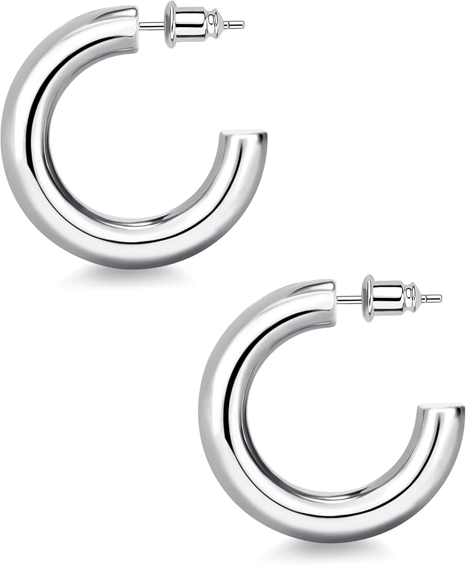 Wowshow Chunky Gold Hoop Earrings, Small Gold Hoop Earrings for Women 14K Real Gold Plated Thick ... | Amazon (US)