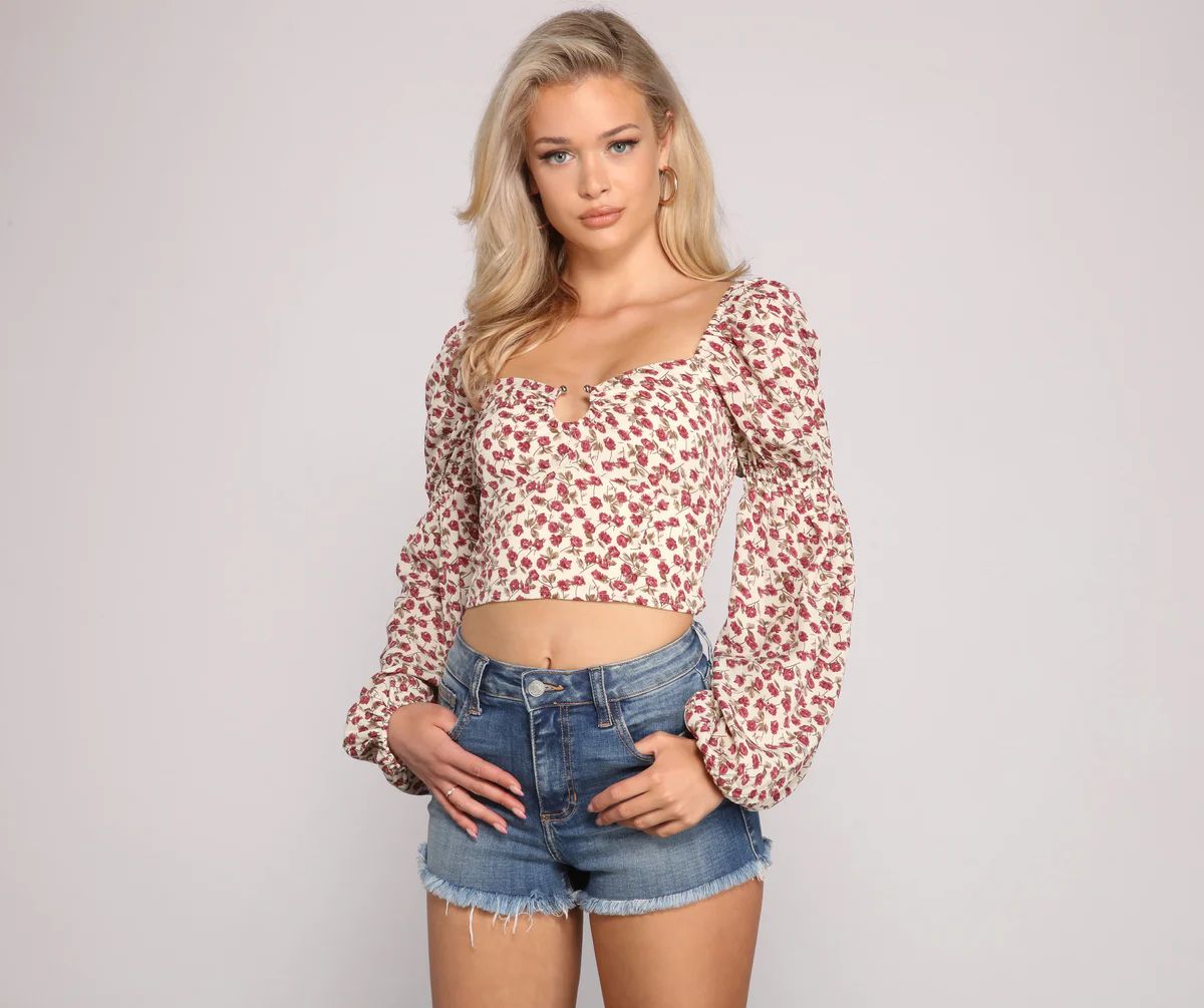 Loved In Florals Puff Sleeve Crop Top | Windsor Stores
