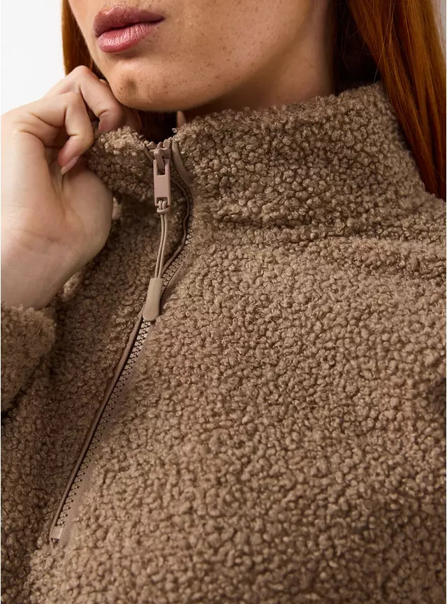 Taupe Quarter Zip Borg Fleece Jumper XS | Tu Clothing