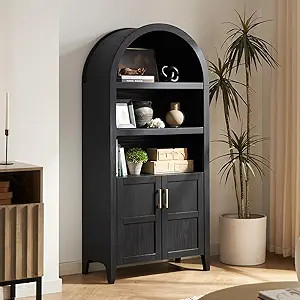 mopio Lauren 65.4" Short Arched Cabinet, 5-Tier Arched Bookcase with Doors and Shelves, Mini Arch... | Amazon (US)