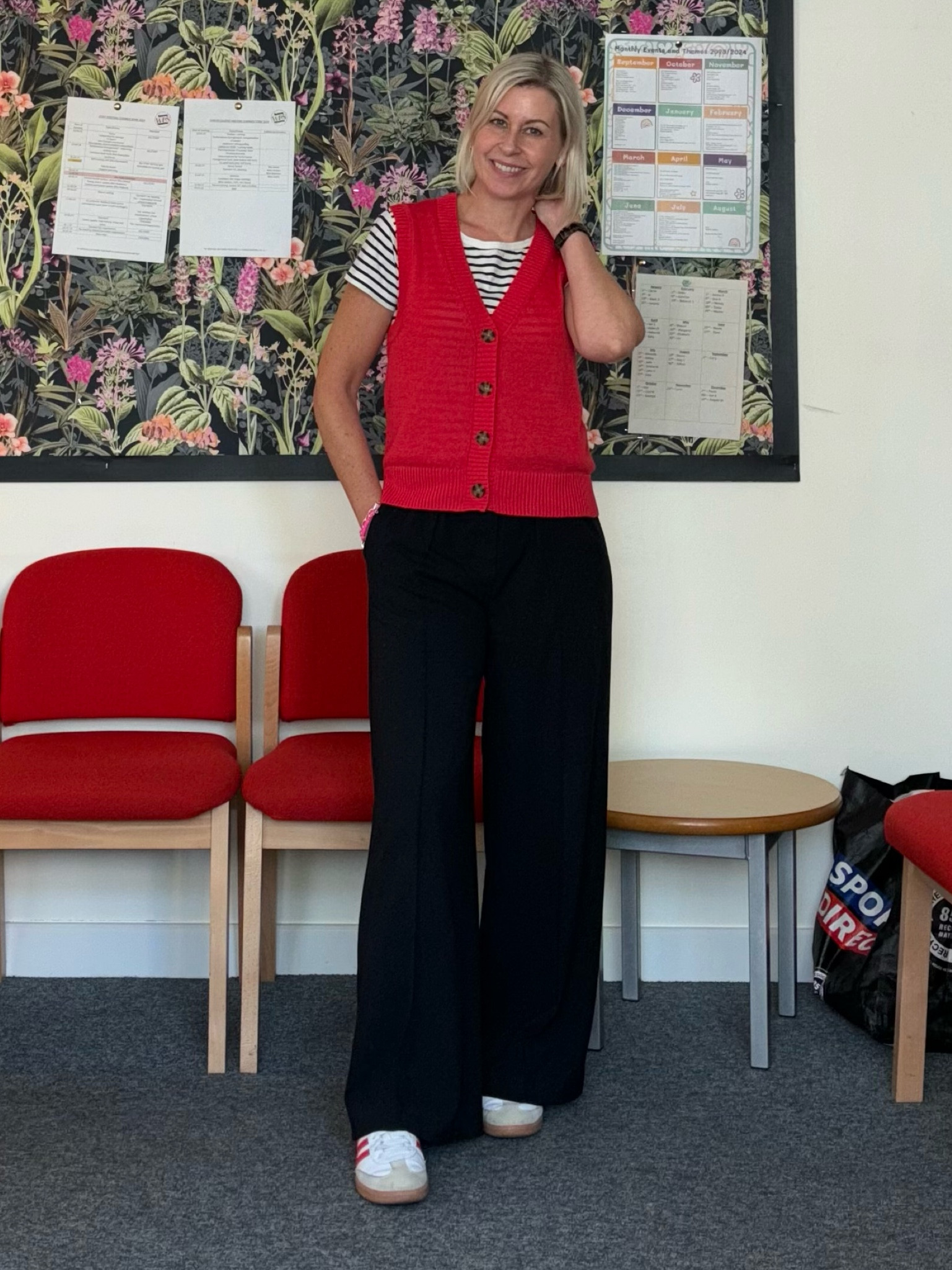 Work wear. Monochrome with a pop of red. My waistcoat is gap but this similar one is on sale. 

#LTKspring #LTKuk #LTKworkwear