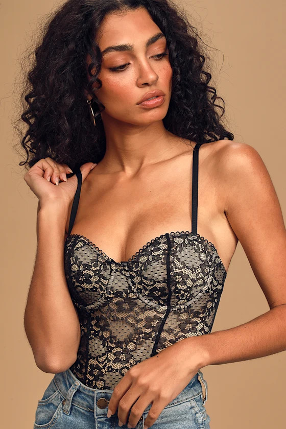Spice It Up Black Lace Bustier Bodysuit | Lulus (US)