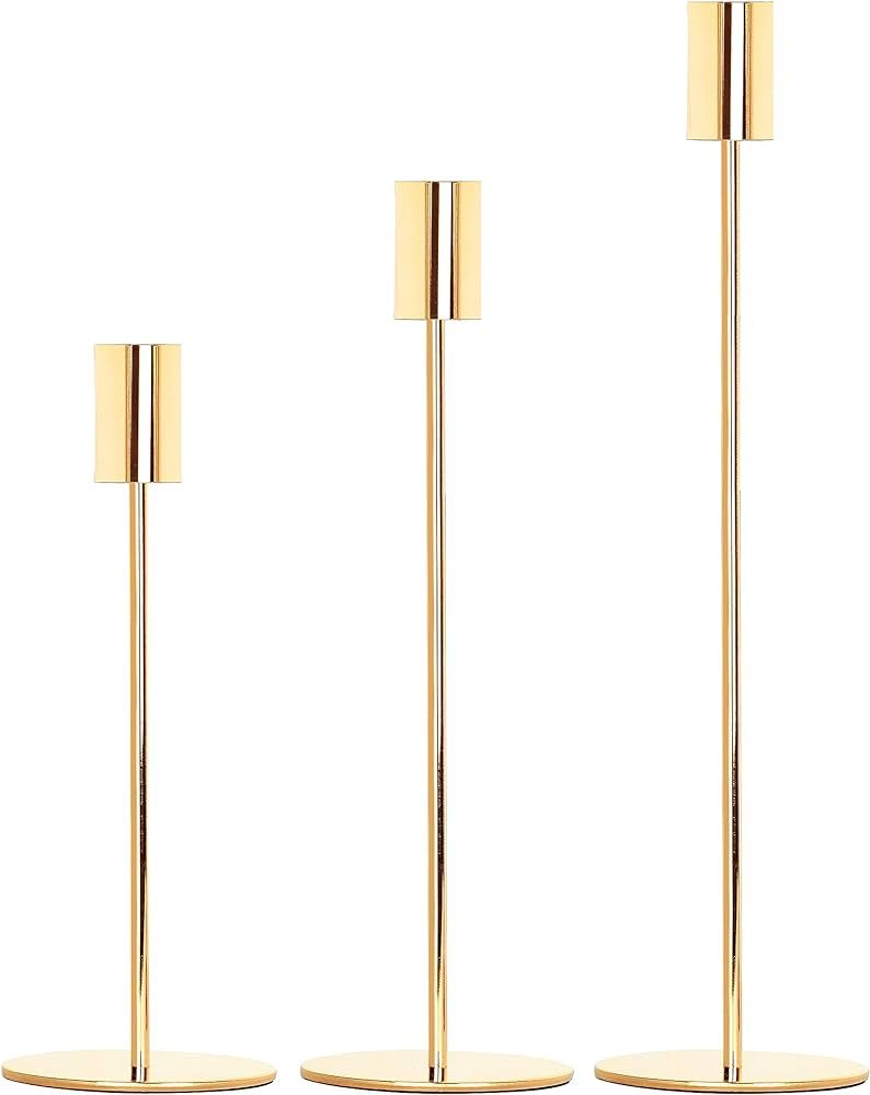 zeochyni Gold Candlestick Holders Set of 3, Decor Taper Candle Holder for Wedding, Dinning, Party... | Amazon (US)