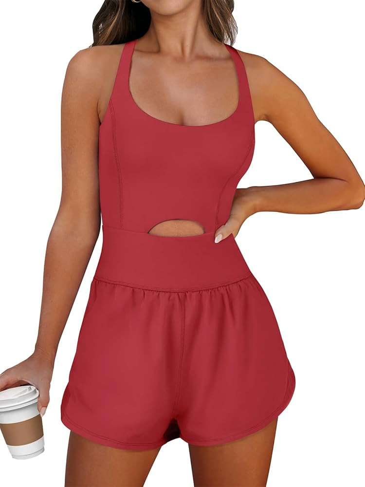 Caracilia Womens Workout Romper Running Short Athletic One Piece Jumpsuits Casual Summer Sets Out... | Amazon (US)