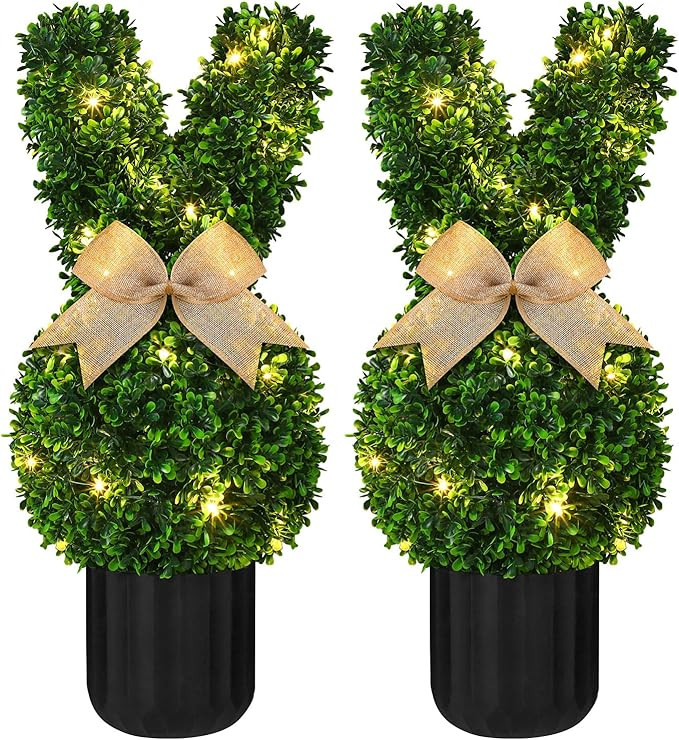 2 Sets Easter Bunny Topiary Tree Artificial Rabbit Topiary Outdoor Decorations 23.6 in Artificial... | Amazon (US)