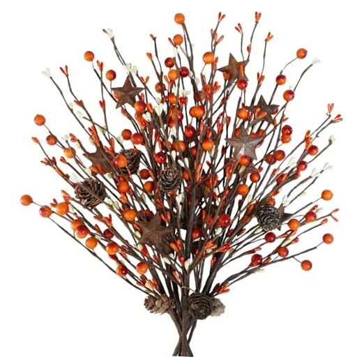 6 Pcs Artificial Berry Picks with Rusty Metal Stars Primitive Orange and Cream | eBay US