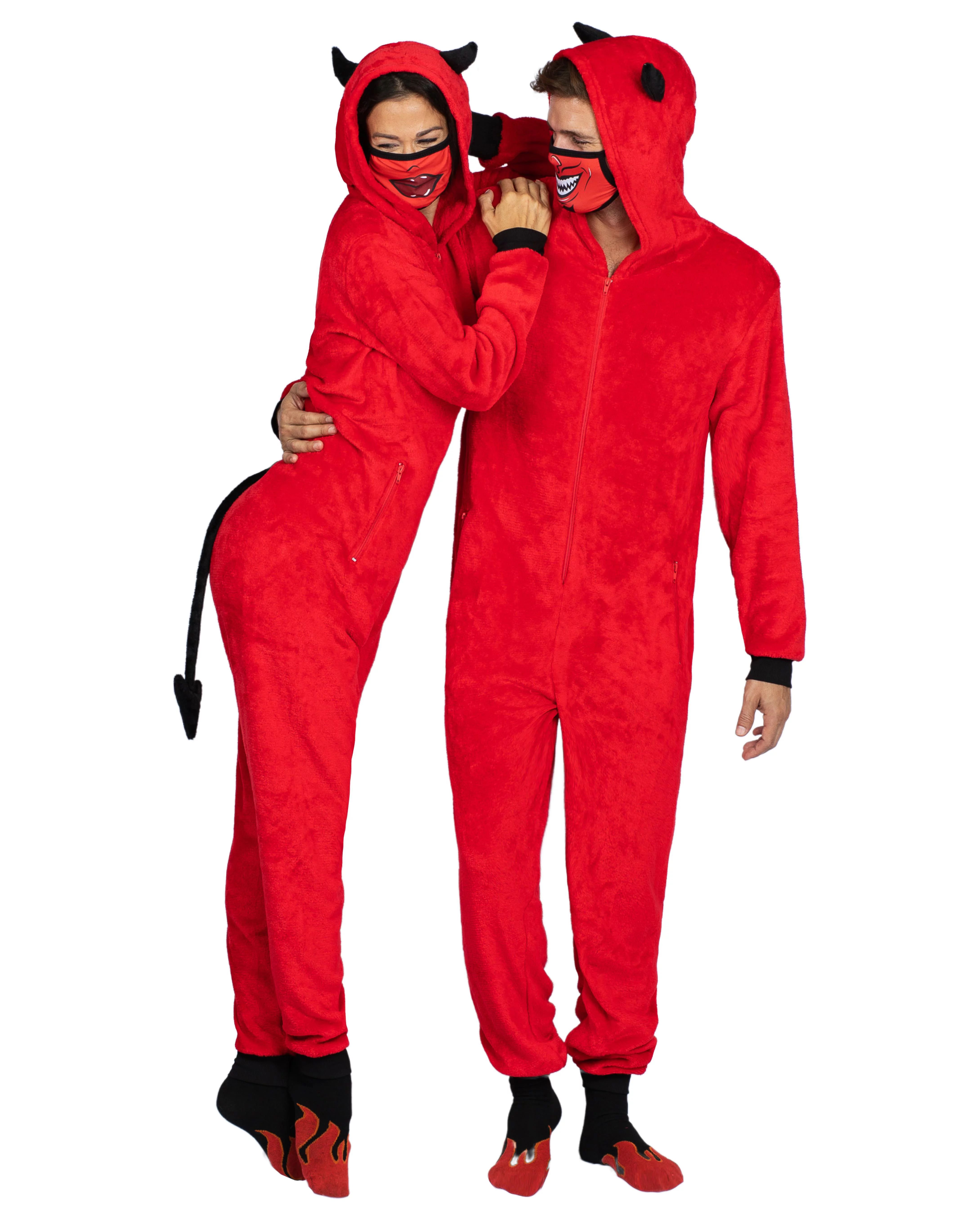 Holiday Matching Couples Costume Pajama Onesie With Socks and Mask, Ghost, Devil, and Skeleton, R... | Walmart (US)