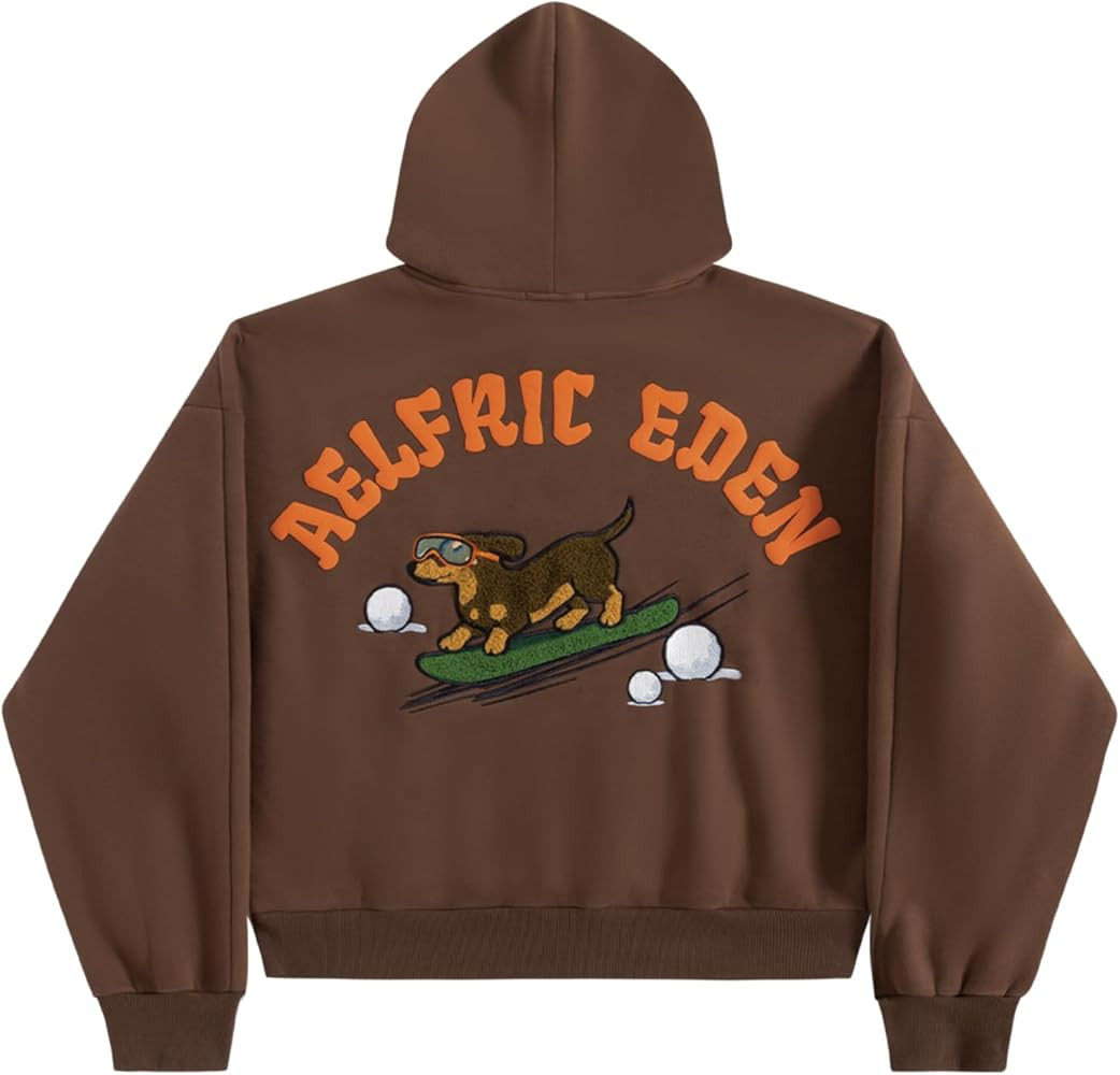 Aelfric Eden Dog Graphic Boxy Hoodie Fleece Lined Pullover Unisex Casual Streetwear Sweatshirt | Amazon (US)