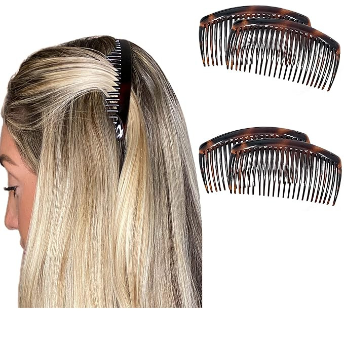 Paris French Side Combs Large 4 Piece Curved Tortoise Shell French Twist Hair Combs Decorative, S... | Amazon (US)