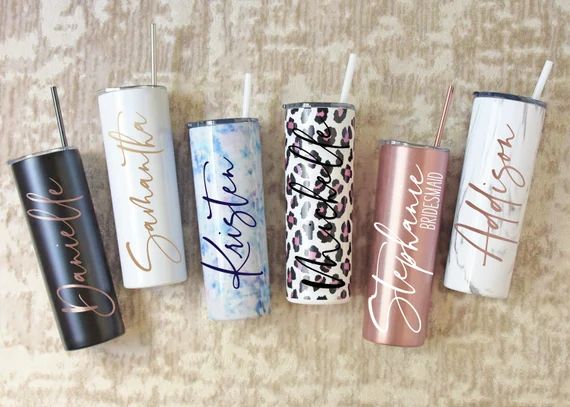 Personalized Tumbler With Lid and Straw, Stainless Steel Skinny Tumbler, Personalized Gift for Mo... | Etsy (US)