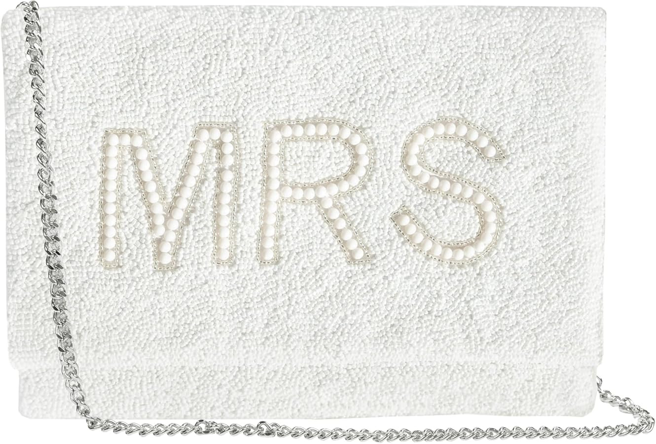 MRS White Beaded Clutch Purse for Wedding Day & Bachelorette, Perfect Bridal Shower Gift | Amazon (US)