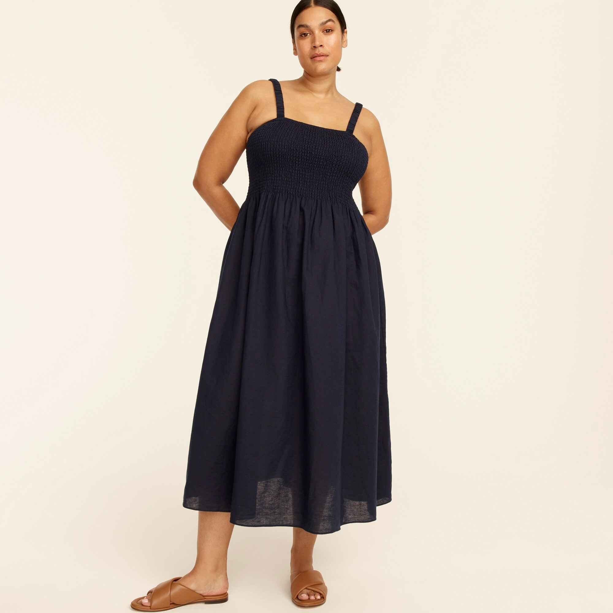 Smocked beach dress in linen | J. Crew US