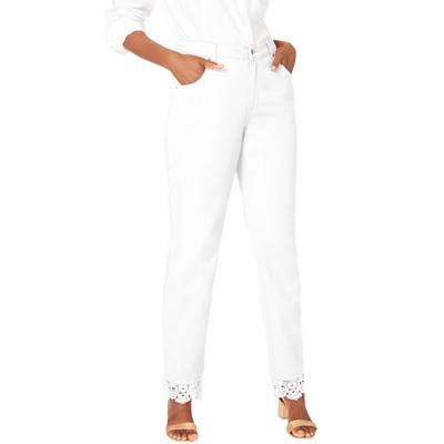 Jessica London Lace Trim Classic Denim Jean - 28 W, White | Target