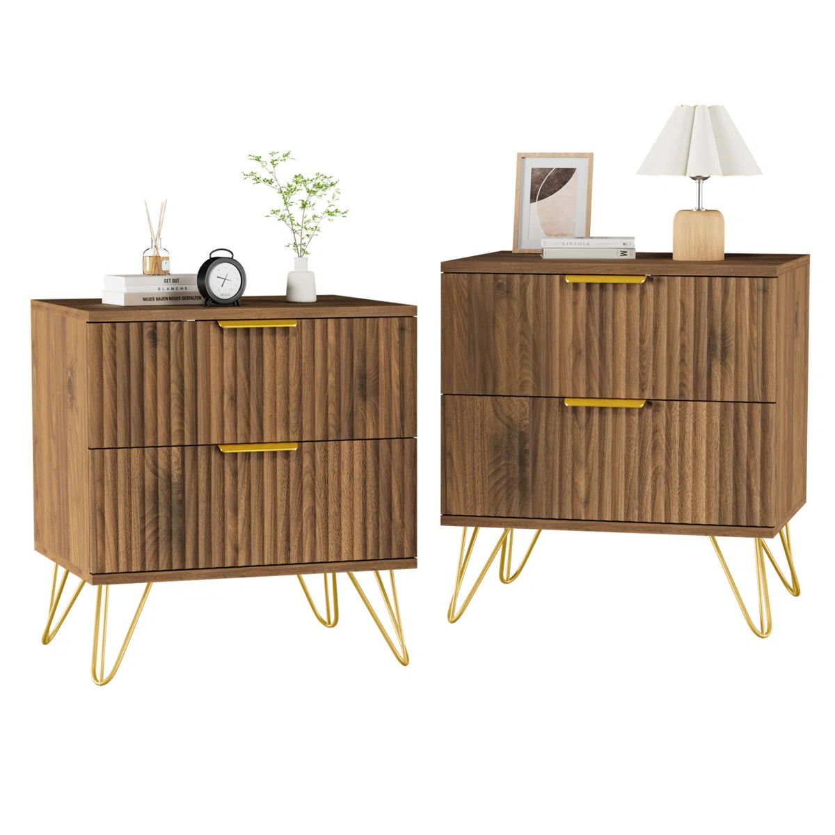 Fluted Nightstand With 2 Drawers (Set of 2) | Wayfair North America