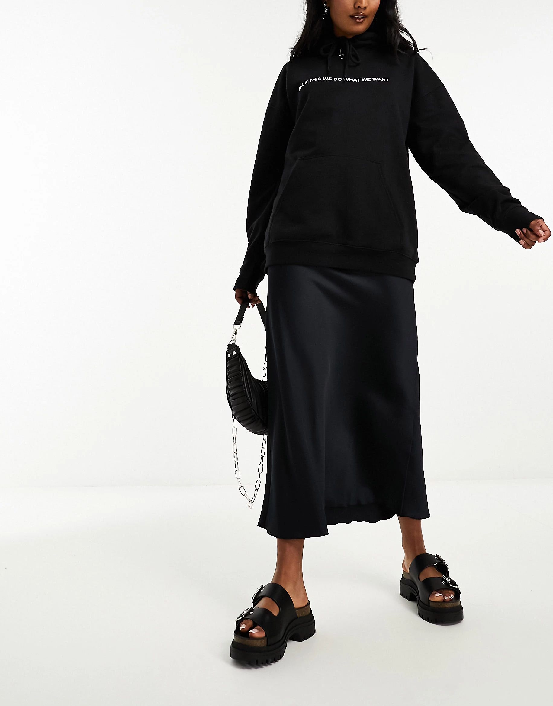 Weekday Trace satin midaxi skirt in black | ASOS (Global)
