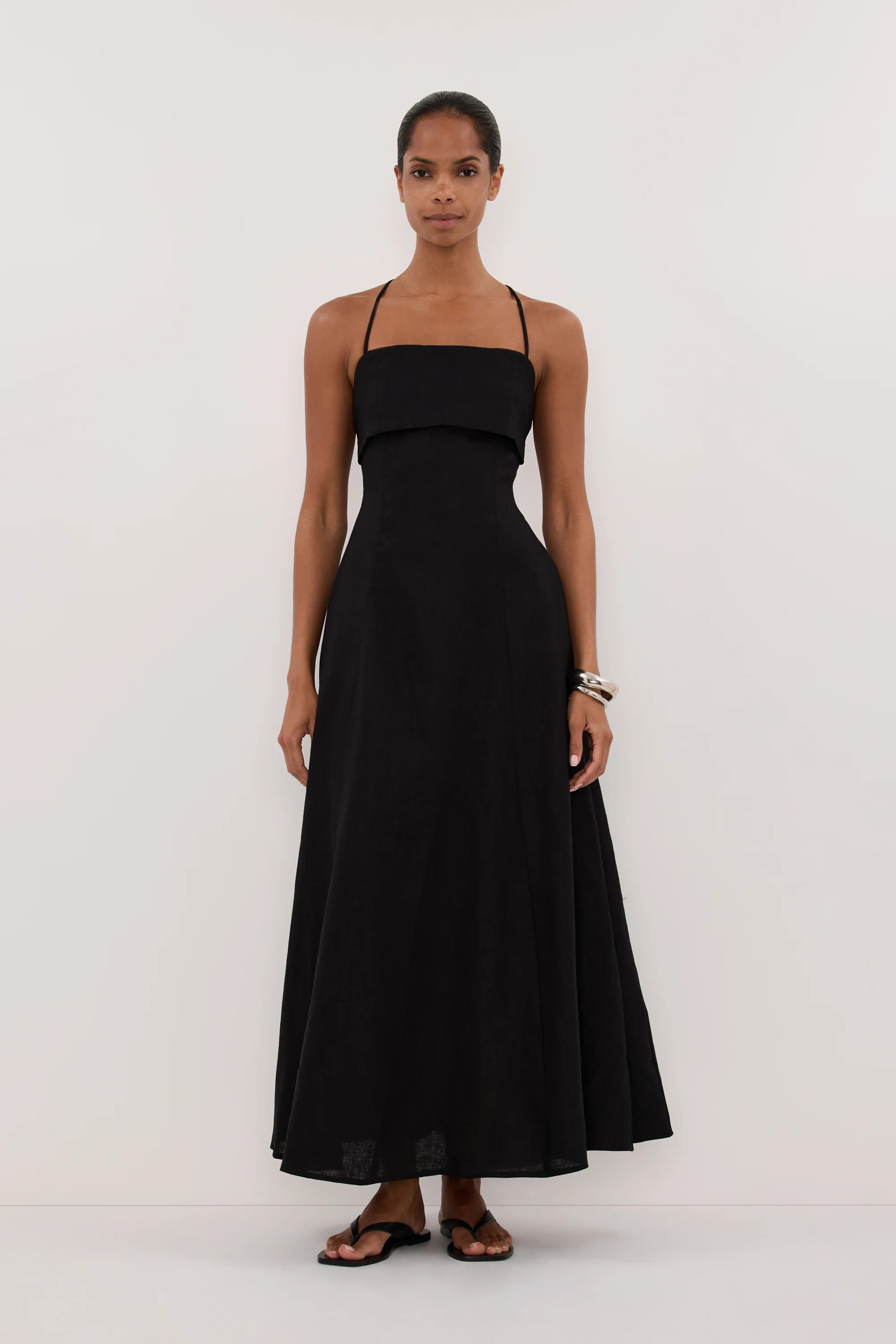 DANIELLA BLACK LINEN TIE BACK DRESS | DISSH