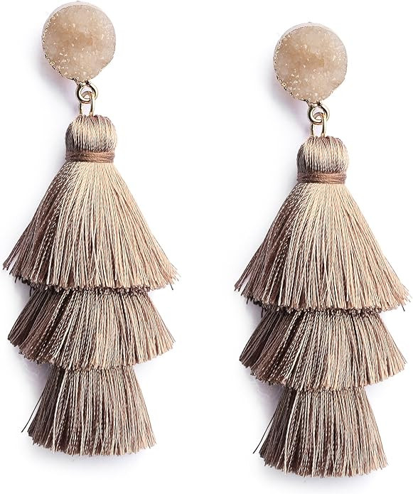 Me&Hz Colorful Layered Fashion Tassel Earrings Bohemian 3 Tier Fringe Statement Big Dangle Drop E... | Amazon (US)