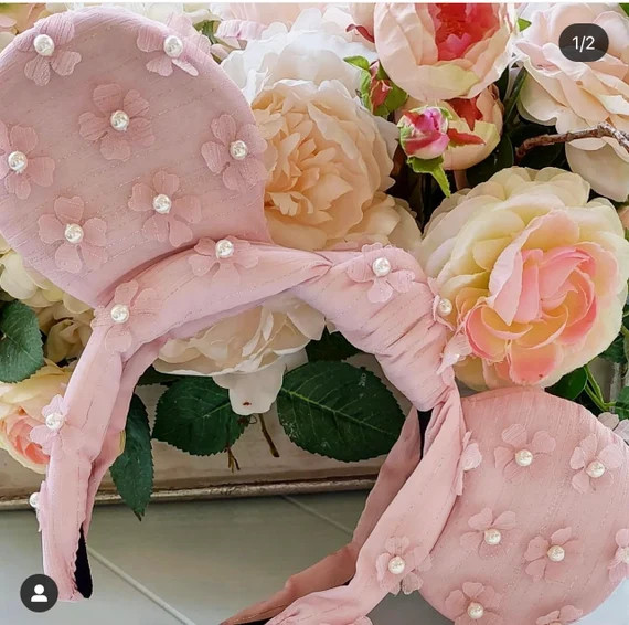 Pink Floral With Pearls Womens Knotted Ear Headband | Etsy | Etsy (US)