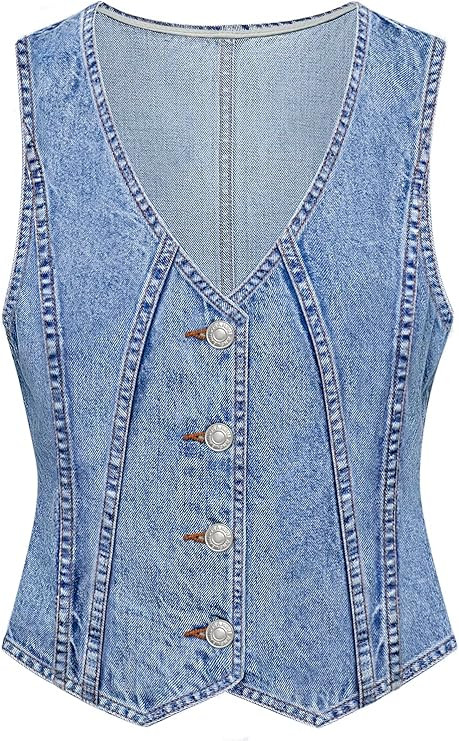 LYHIPSS Denim Vest Women V Neck Jean Vest Tops for Women Sleeveless Button Down Summer Outfit Den... | Amazon (US)