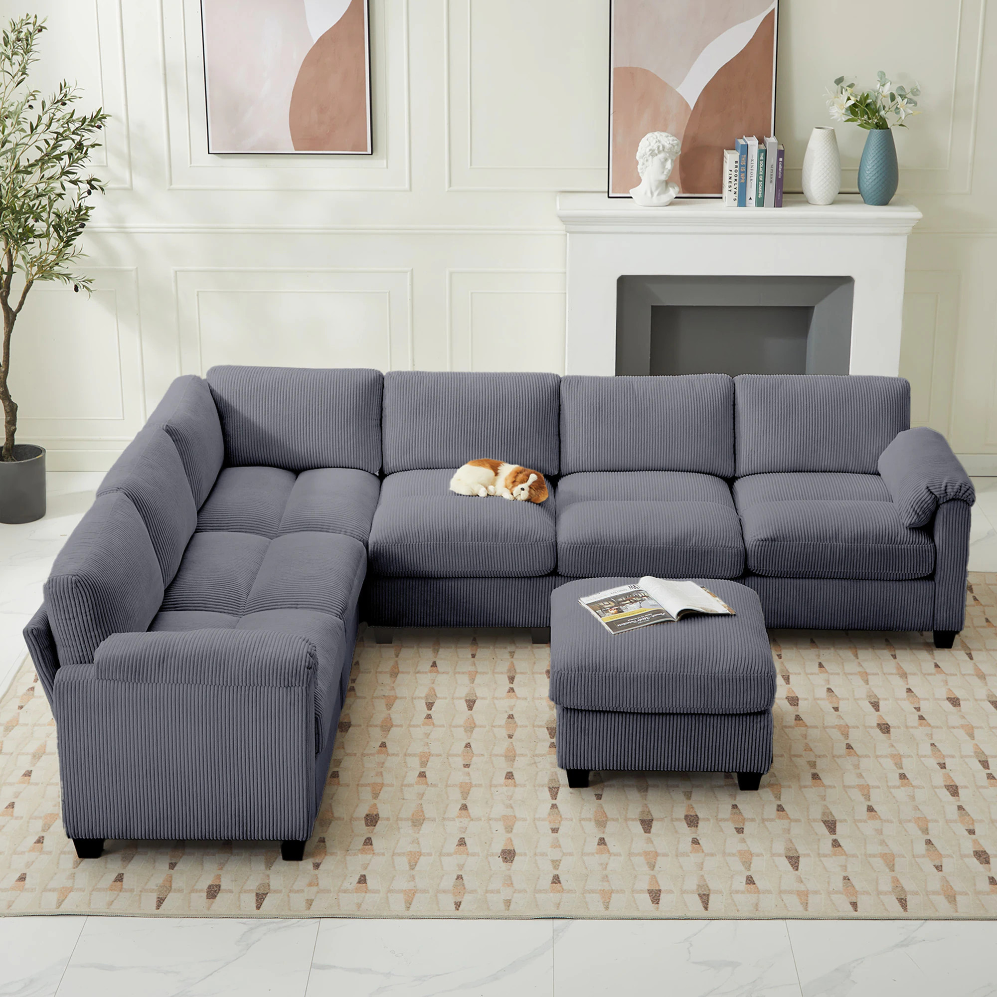 JEAREY Couch 115-in W Modern Dark gray 6+seats Reclining Sectional | DSRSF-BU | Lowe's