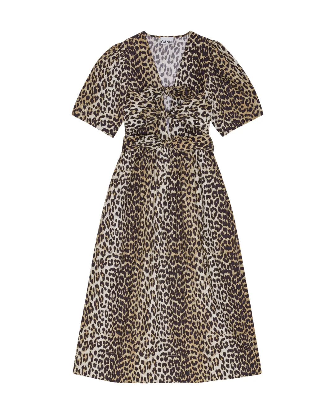 LEOPARD PRINTED COTTON TIE STRAP MIDI DRESS LEOPARD / UK 42/ US 10 | FEBE Clothing