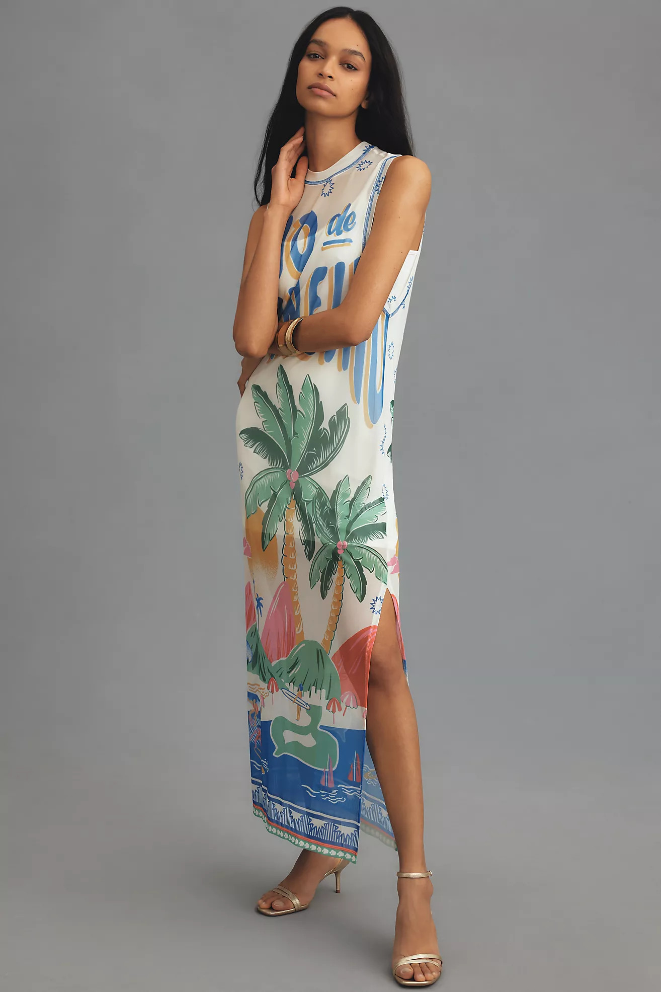 Farm Rio Graphic Mesh Midi Dress | Anthropologie (US)