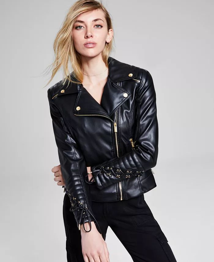 Women's Faux-Leather Asymmetric Moto Coat | Macy's