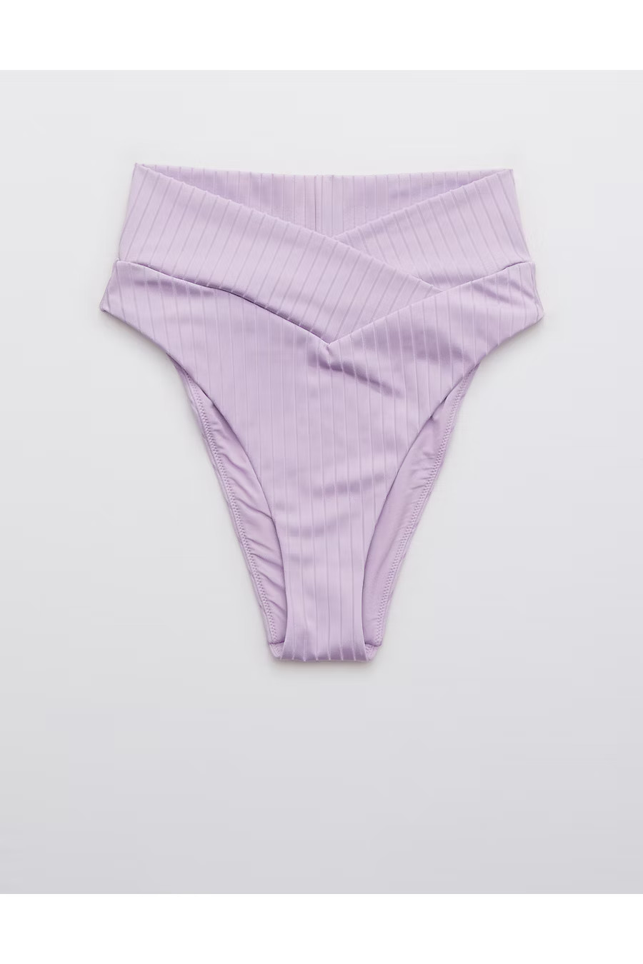 Aerie Ribbed Shine Crossover High Cut Cheeky Bikini Bottom | American Eagle Outfitters (US & CA)