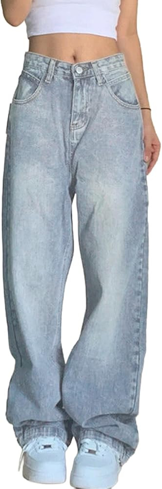 EMMIOL Women's Wide Leg Jeans Baggy Mid-High Waisted Y2k Stretchy Straight Leg Jeans Trendy | Amazon (CA)