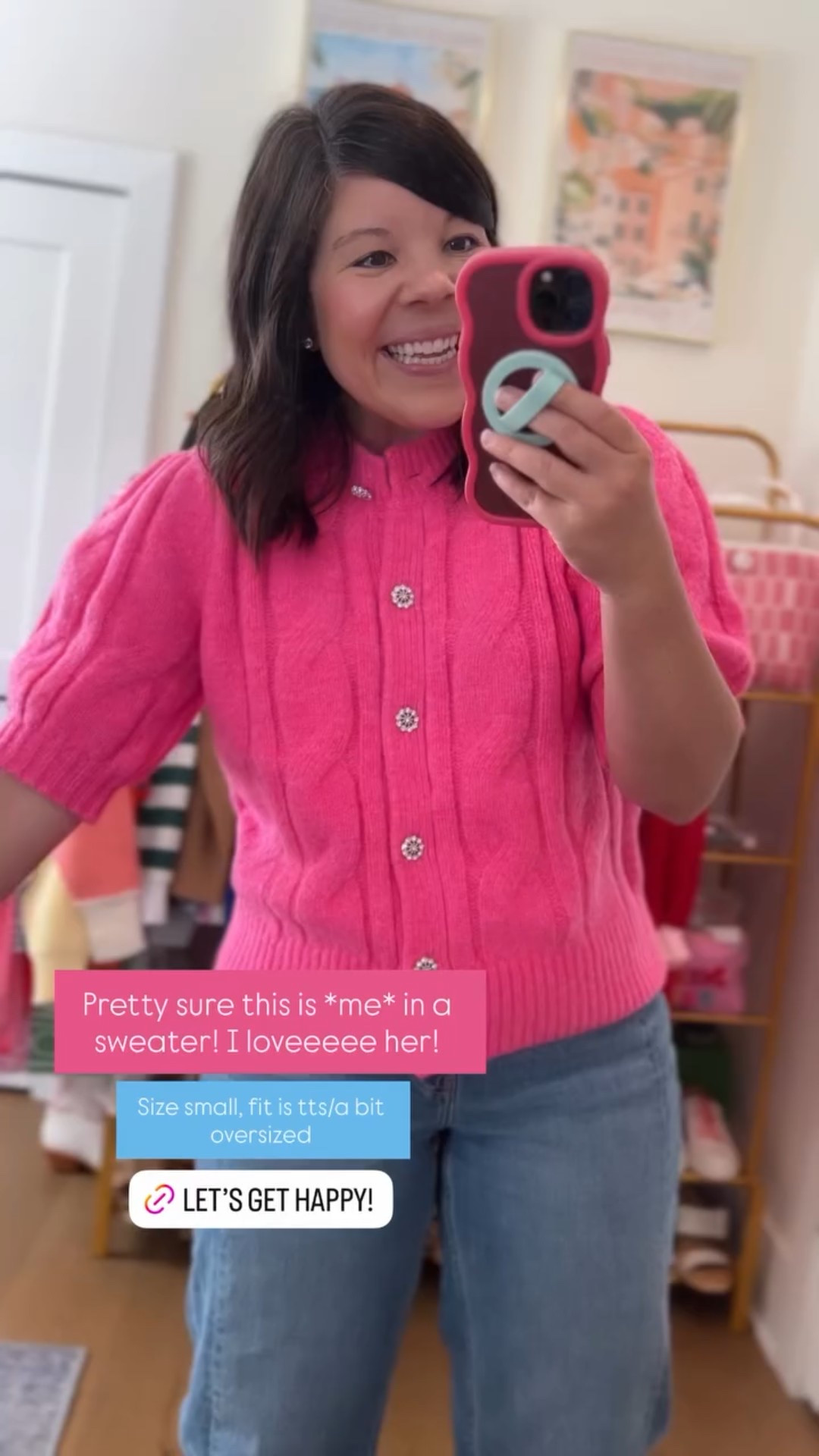 Pretty sure this is *me* in a sweater! I loveeeee her! Size small, fit is tts/a bit oversized