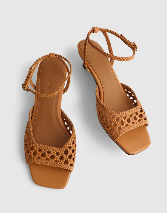 The Tyra Ankle-Strap Kitten-Heel Sandal in Woven Leather | Madewell