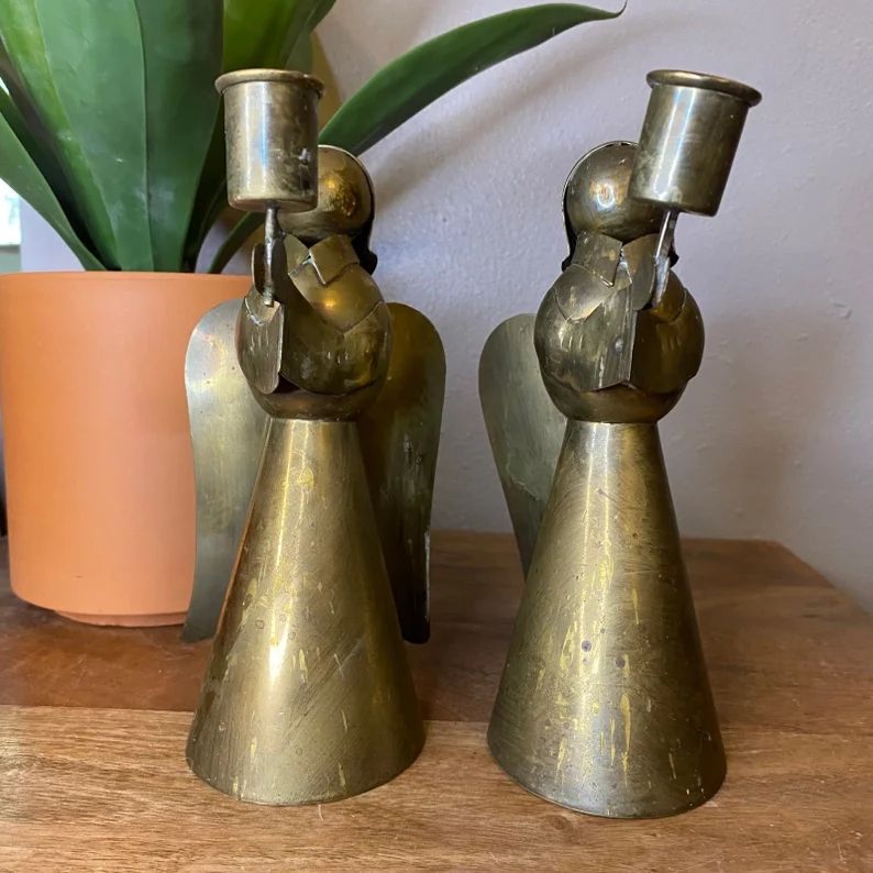 Vintage Pair of Brass Angel Candle Stick Holders Made in - Etsy | Etsy (US)