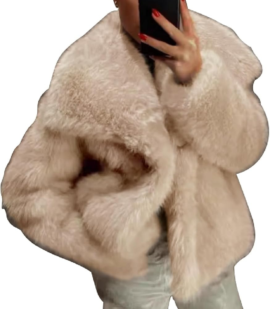 ONLYWOOD Womens Long Sleeve Faux Fox Fur Fleece Furry Winter Button Short Jacket Overcoat Coats O... | Amazon (US)