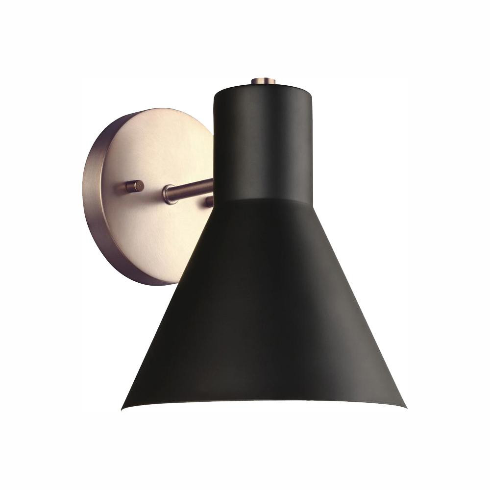 Towner 1-Light Black Shade with Satin Bronze Accents Sconce with LED Bulb | The Home Depot