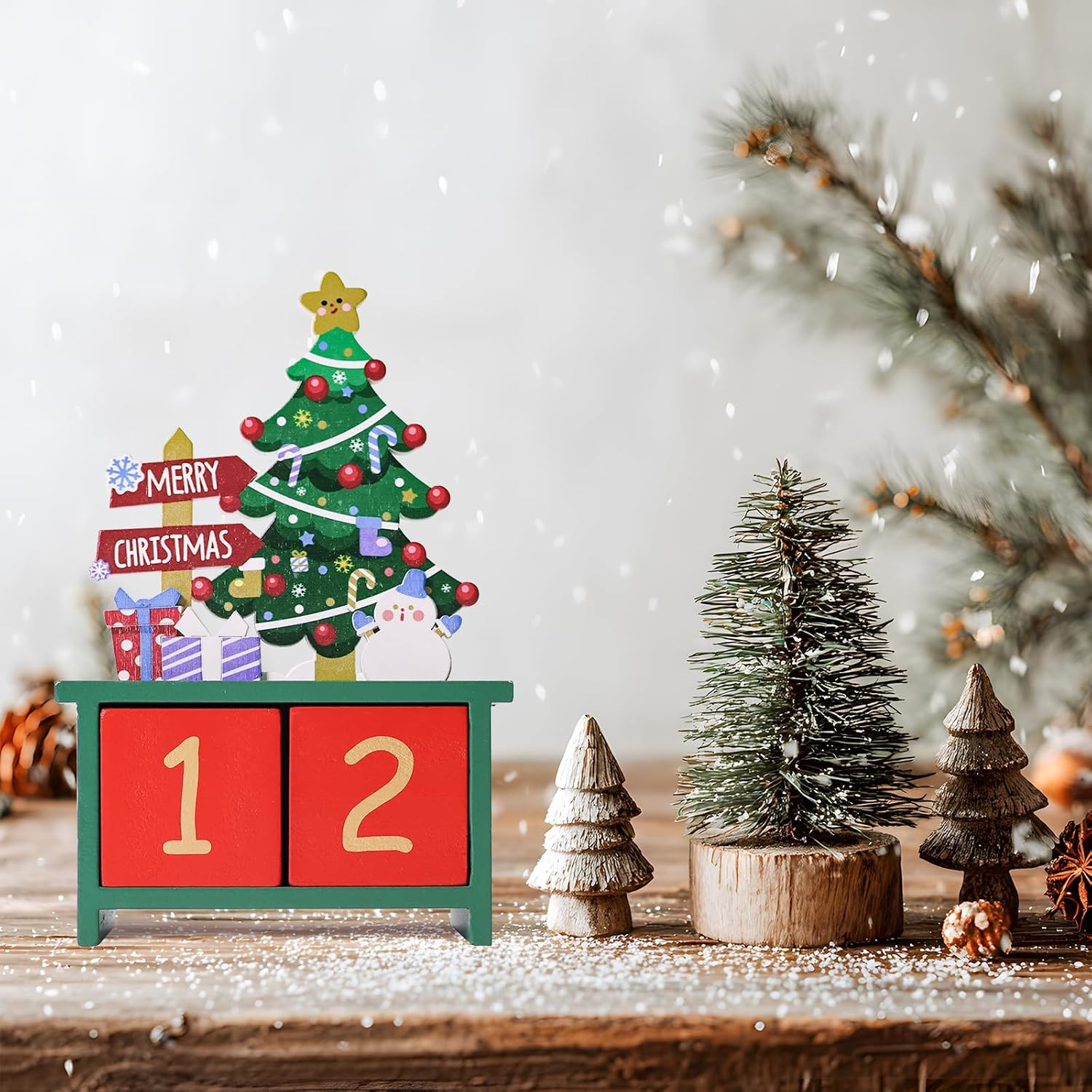 Christmas Countdown Advent Calendar, 24 Days of Christmas Calendar Wooden Xmas Decoration Ornaments for Home Office Table Decor Gifts (Snowman & Gift) | Amazon (US)