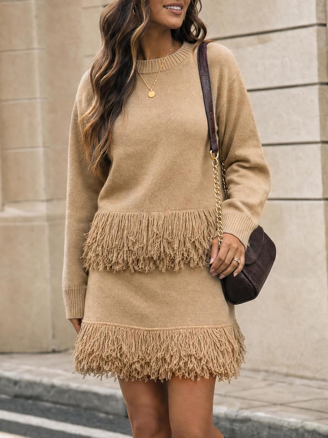 Womens 2 Piece Skirt Sets Fringe Knit Sweater and Mini Skirt Casual Outfits | Amazon (US)