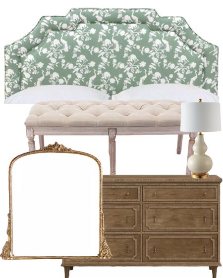 Elegant timeless bedroom inspo. Farmhouse chic. Green floral headboard under $500 

#LTKhome