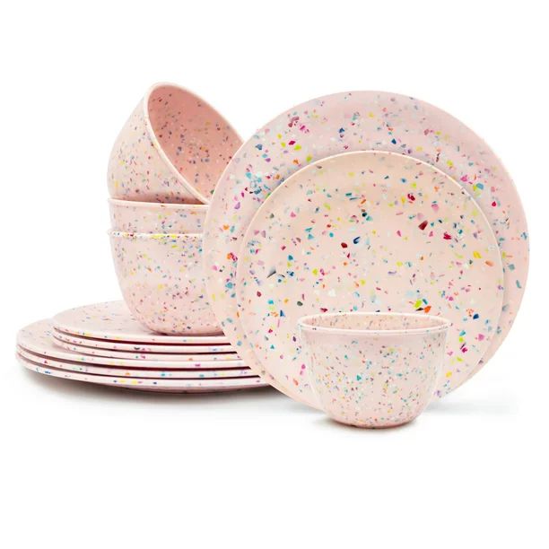Zak Designs 12 Piece Melamine Pink Dinnerware Set | Walmart (US)